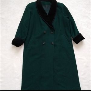 Shawl collar velvet double breasted long coat wool blend